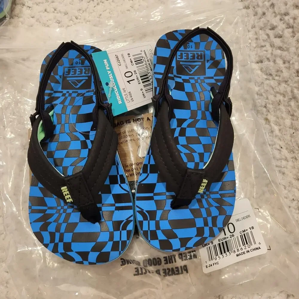 NIB Reef Kids Boys Sandals Little Ahi Swell Checkers   little boys size 10